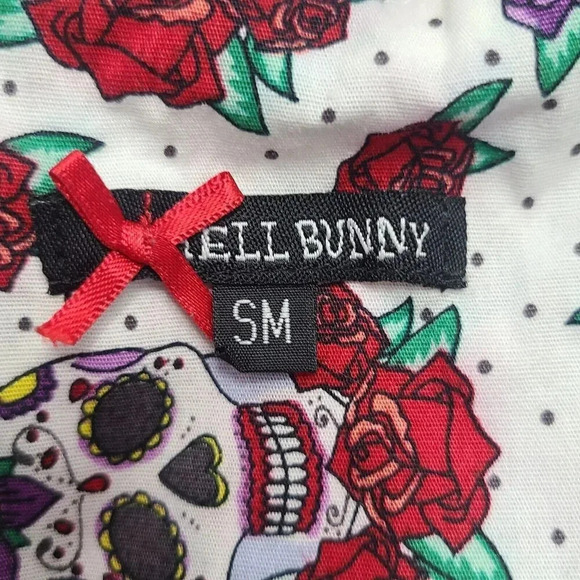 Hell Bunny Sugar Skulls Pin Up Sundress Women's Small Pockets White Rockabilly - Picture 5 of 6